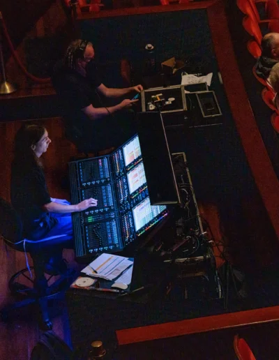 Photo of the lighting and sound engineers at the Kimmel Center